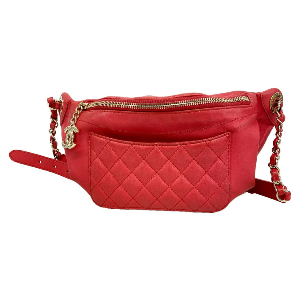 Chanel Matelassé Lambskin Bag/Body Bag, Red Champagne, Women's